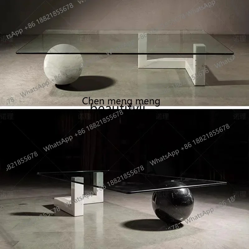 

cqyLight luxury personalized natural marble creative table extremely simple transparent square tempered glass coffee table