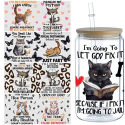 5 Sheets Cat UV DTF Cup Wrap,DTF Transfer Stickers for Glass Cup,Waterproof funny animal Rub on Transfers for 16 oz Glass,Mugs