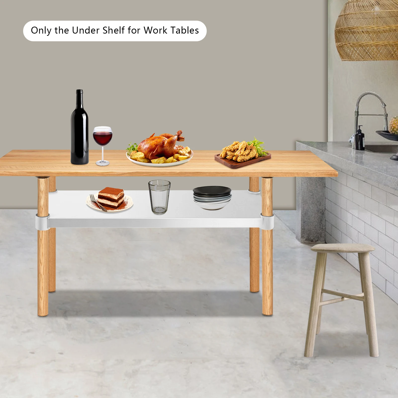 Adjustable Stainless Steel Undershelf for Workbenches & Utility Tables, 27.87x9.76in Lower Storage Shelf, 100kg/220 lbs Max Load