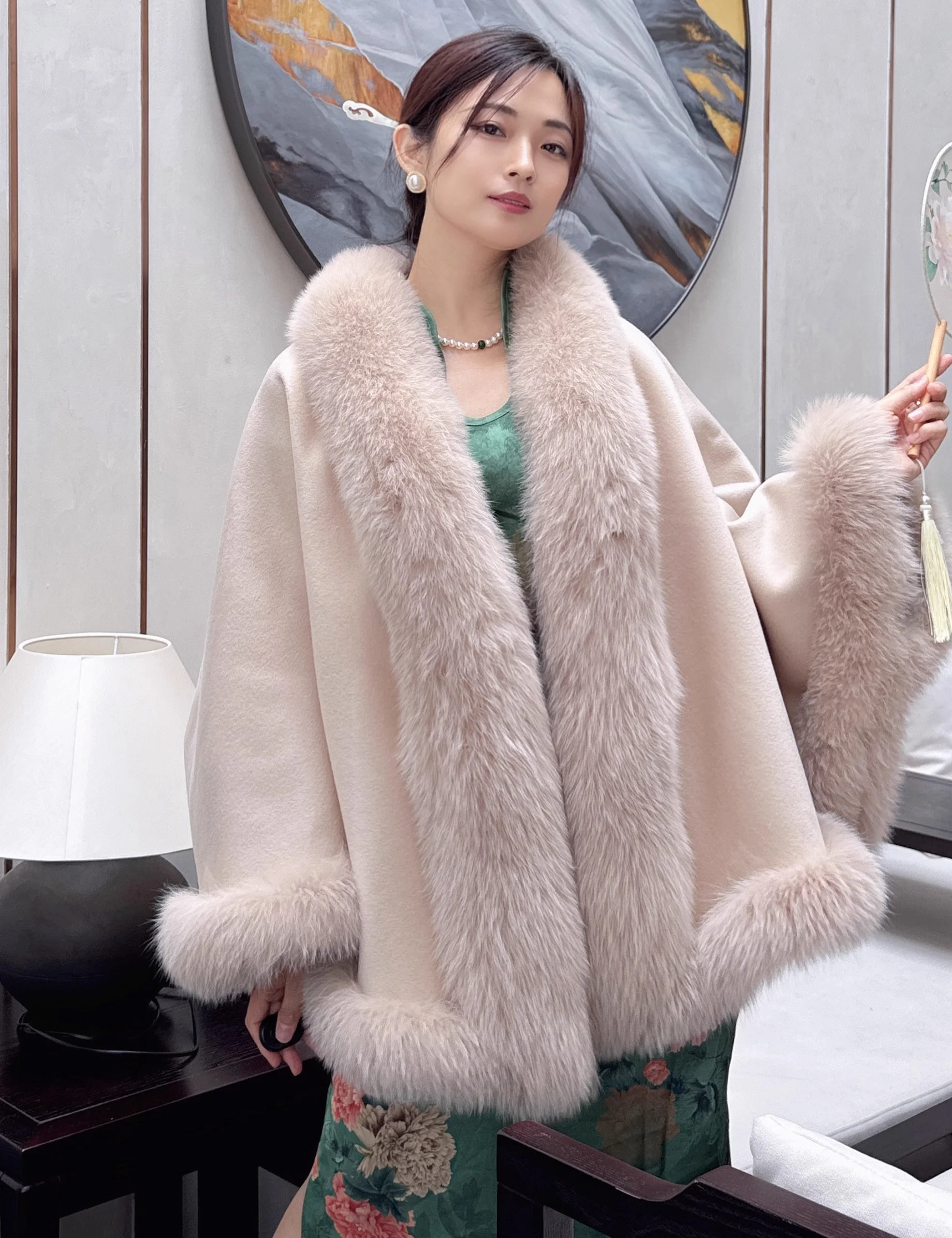 2025 outono e inverno feminino pele de raposa xale envolve fofo quente capa de pele casaco jaqueta de noiva engrossado cardigan cashmere poncho