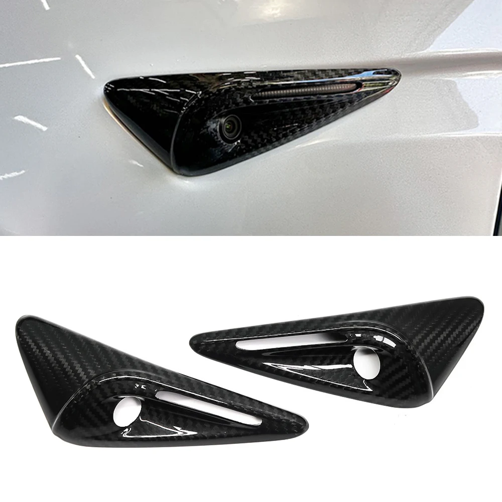 Real Carbon Fiber Car Accessories Side Marker Turn Signal Cover Camera Fender Overlay For Tesla Model X 2023