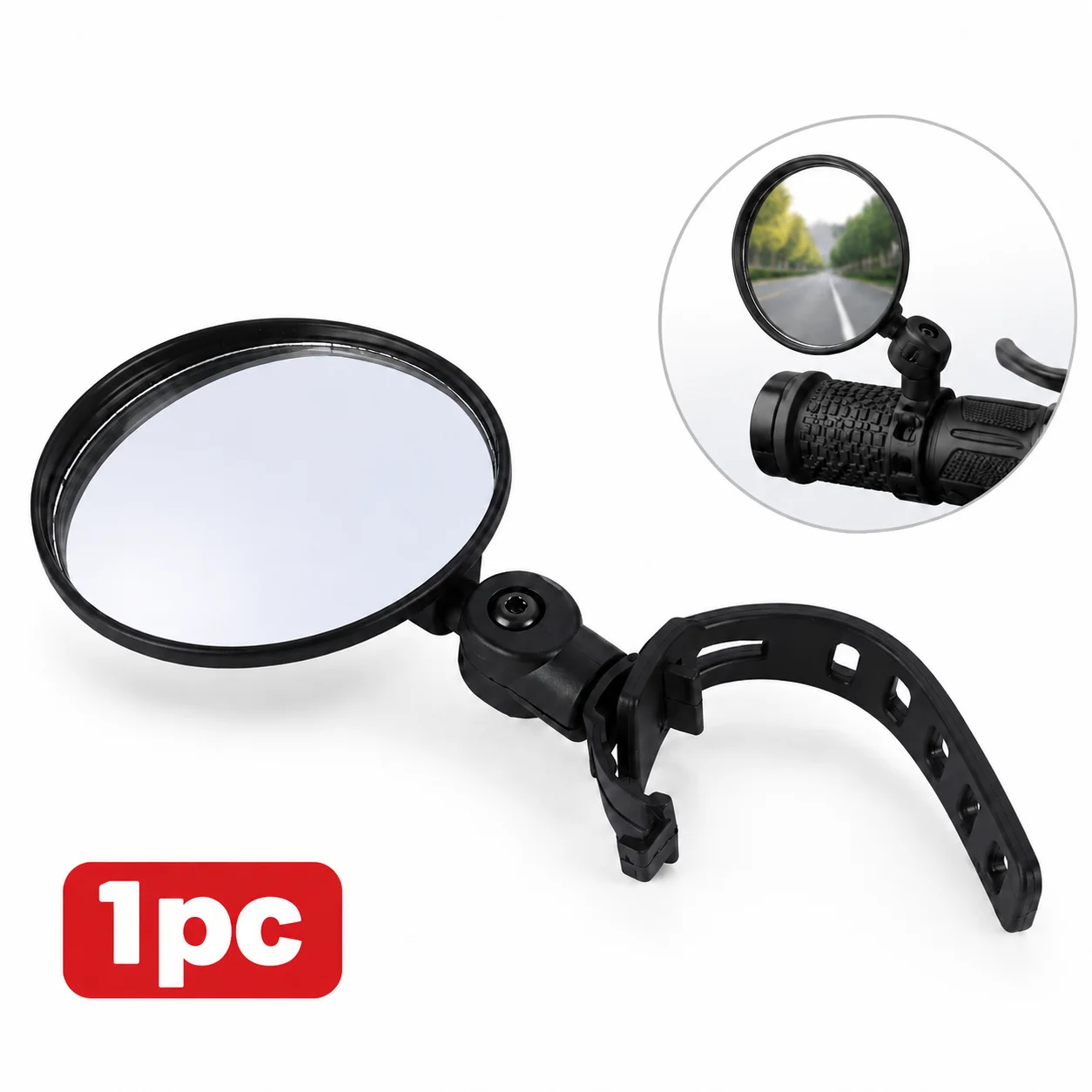 Bike Rear View Mirror Wide Angle Convex Bicycle Mirror 360° Adjustable Handlebar Side Mirror Quick Release Silicone Mount for MT