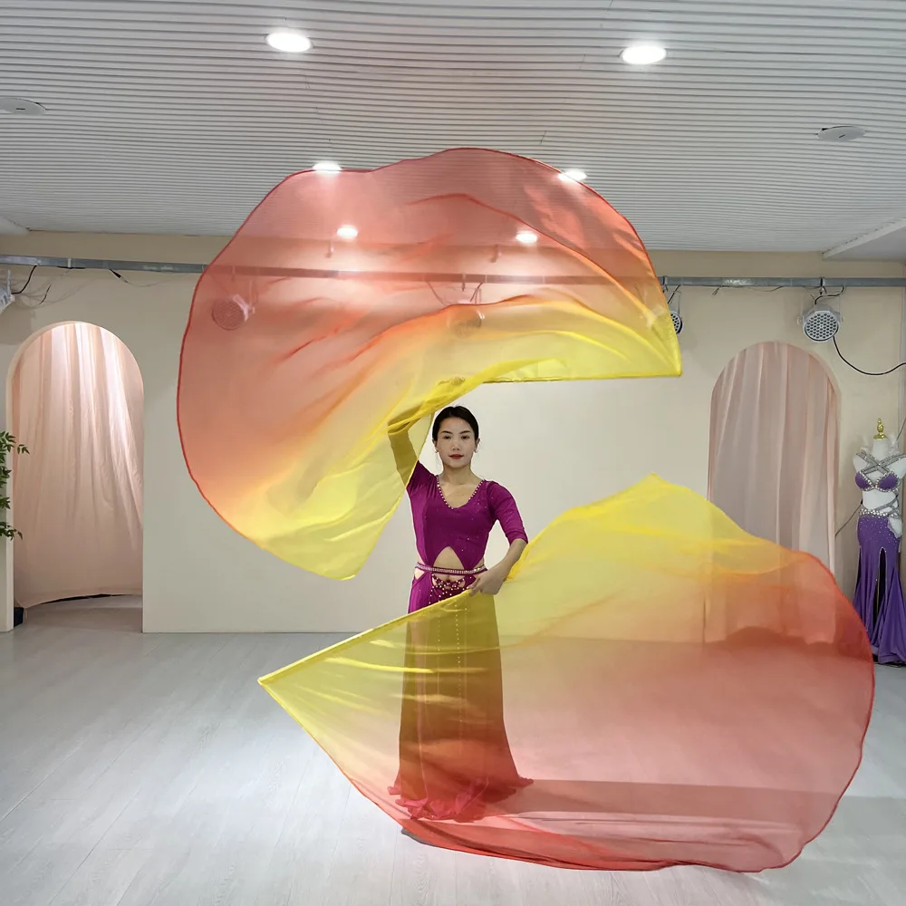 Belly Dance Props 1.9*1.4 Semi-Circular Flags gradation Flags Double Flags And Telescopic Sticks Performance Dance Accessories