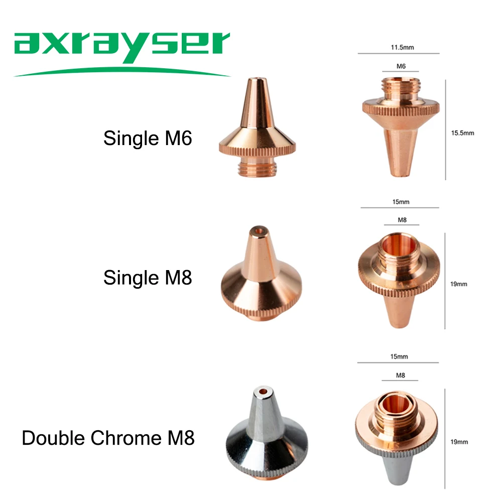 3D Laser Nozzles M8 M6 Single Layer Double Chrome Layer Fiber Cutting Machine Parts for Raytools WSX HAN'S Precitec