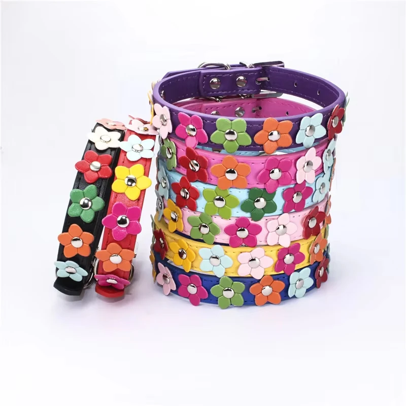 Small Dog Collar Leash Pet Cat Leather Flowers Neck Strap Leads Rope for Middle Perro Chihuahua Fashion High Quality