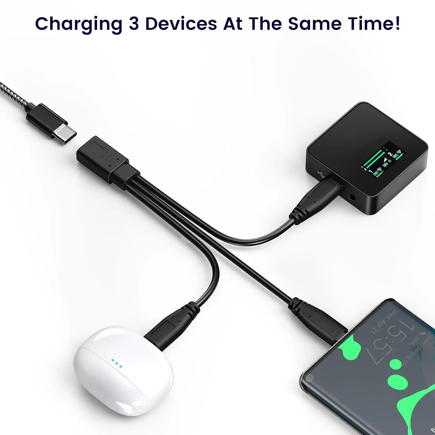 0.3M 1FT Multi-port USB C Splitter Cord, Type C Female to 1/2/3 Type-C Male 3A Charging Cable ( Charge Only No Data Transfer ) - view 2