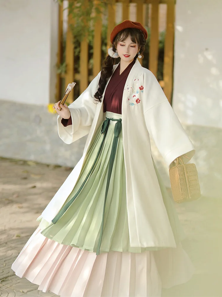 Hanfu women Chinese style Song Dynasty cross-collar pleated skirt winter warm thickened jacket improved ancient costume