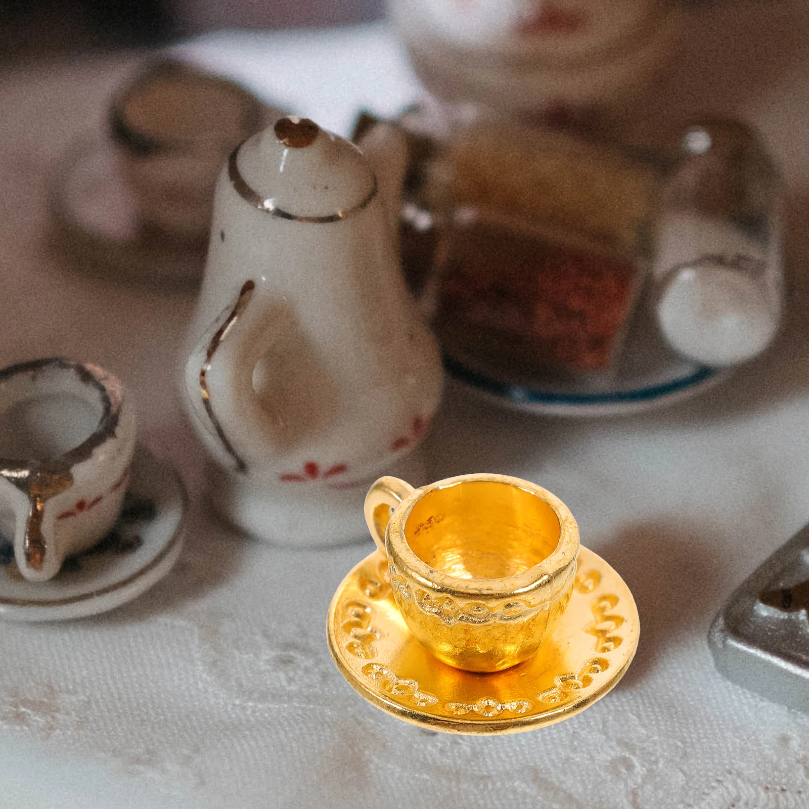 

Metal Teapot Coffee Mini Toy Dollhouse Miniature Cups Kitchen Model Sized Play Accessories Cooking Utensils