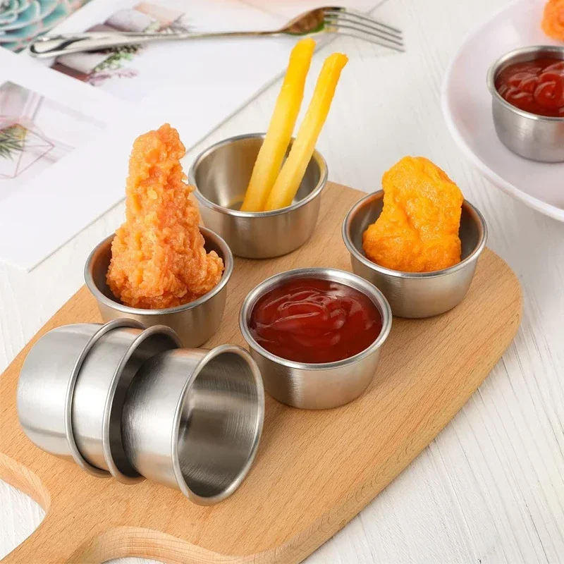 

304 Stainless Steel Round Dipping Dish 12Pcs Mini Seasoning Plate Jam Cup Without Lid Portable Kitchen Tool