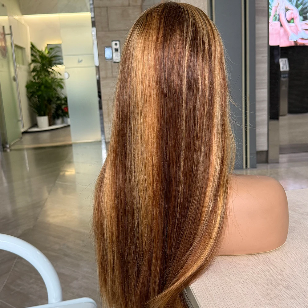 العظام مستقيم الفيتنامية مستقيم شعر بشري سميك الباروكات 350% الكثافة 5x5 الدانتيل إغلاق تسليط الضوء على P4/27 اللون الطبيعي للنساء #2