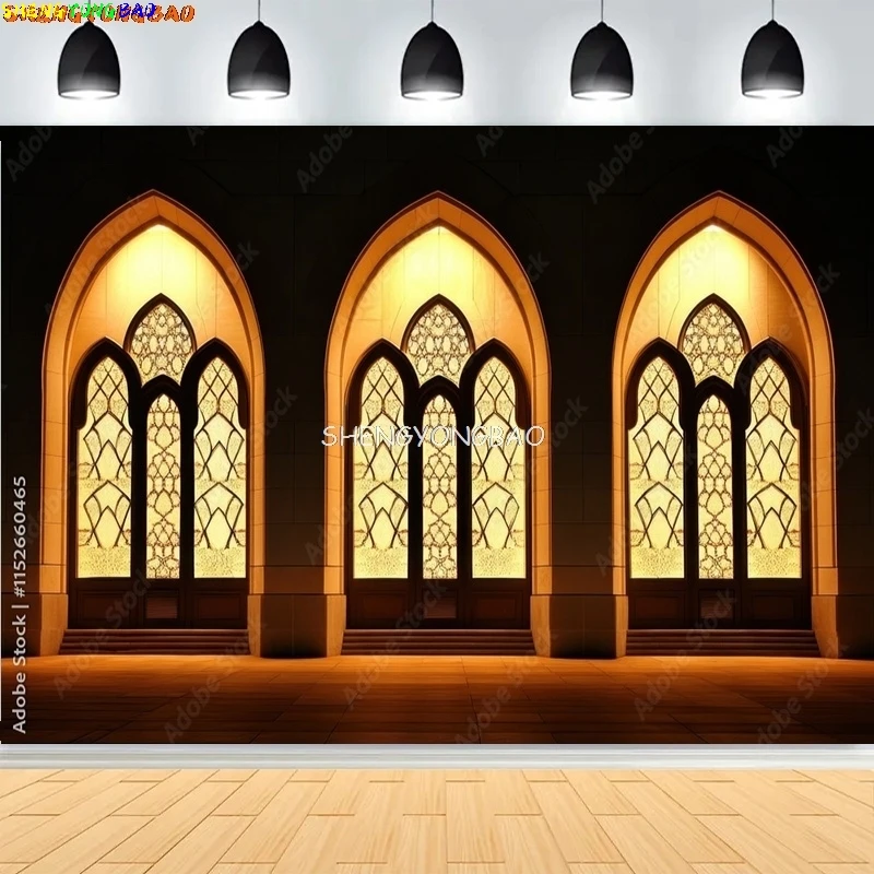 

Gothic Window Sunset Cathedral Architecture Interior Photography Backdrops Morocco Arabic Palace Ramadan Photo Background ZY-02