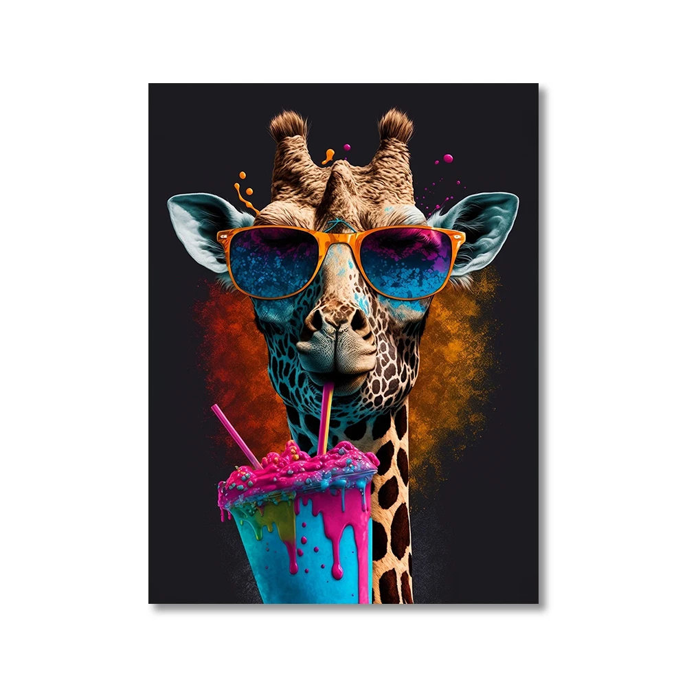 2026 Funny Color Animal Bubble Posters Canvas Painting Prints Cute Giraffe Tiger Sheep with Glasses Wall Art for Home Cafe Bar 