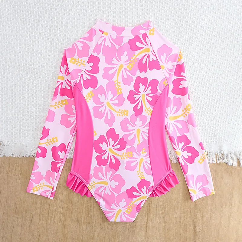 Pink Girls One Piece Swimsuit 7-12 Year Kids Swim Suit Teenage Children's Swimwear 2025 Flower Bathing Suits Beach Wear Bodysuit