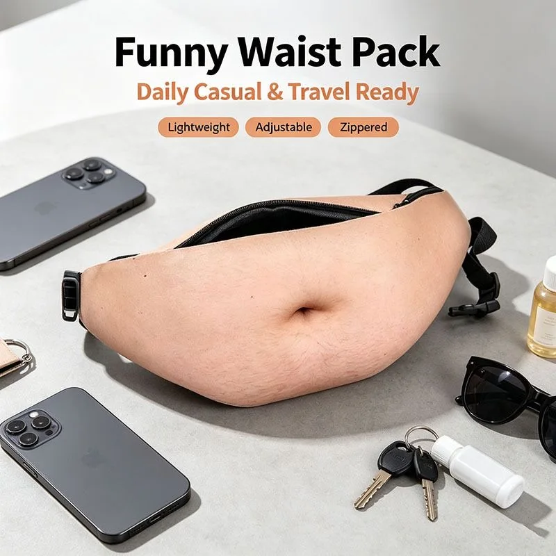 Novelty Dadbag Fake Beer Belly Waist Bag - Funny Big Belly Fanny Pack Prank Dad Bod Belly Pouch for Outdoor Activities