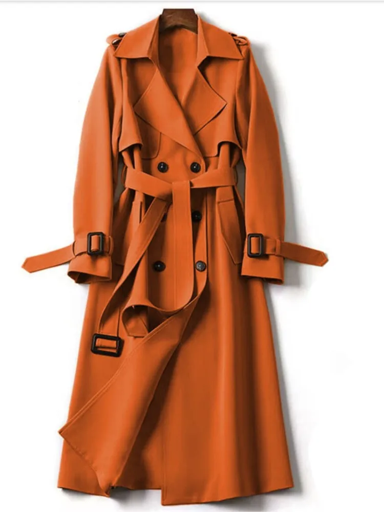 Women's Spring Autumn New Windbreaker Medium To Long Korean Edition Popular British Lace Up Coat Knee Length Coat