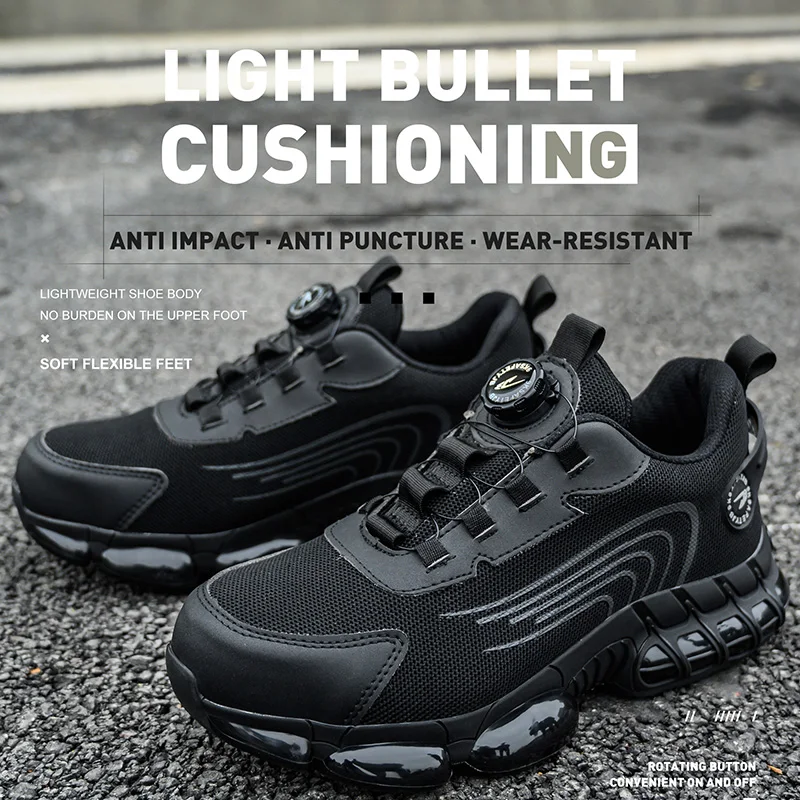 Indestructible Safety Shoes Protection Safety Shoes Anti-puncture Steel Toe Anti Shock Rotating Button Work Shoes for Men