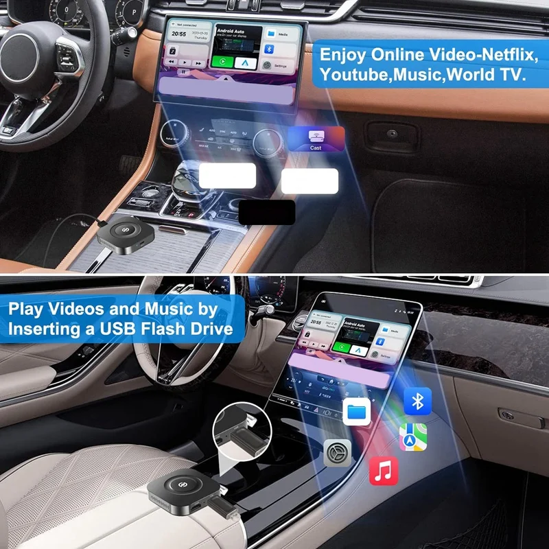 3 In 1 Wireless Carplay Adapter,Wireless For Android Auto With Netflix/Youtube Wireless Car Dongle For Carplay Cars Easy Install