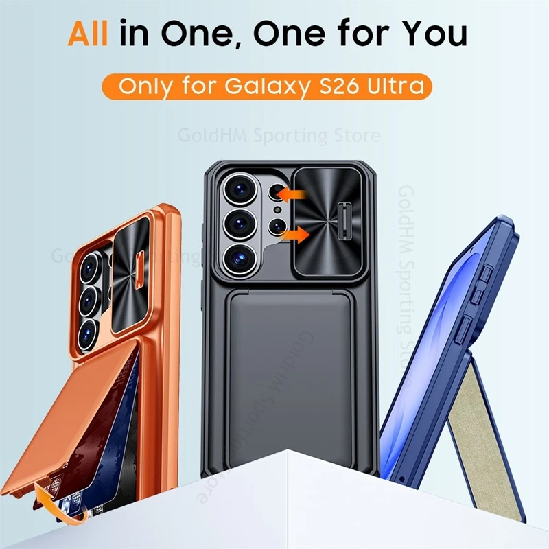 

RFID Card Slot Case For Samsung S26 Ultra 5G Slide Camera Lens Cover For Galaxy S26 Ultra Flip Wallet Kickstand Shockproof Cases