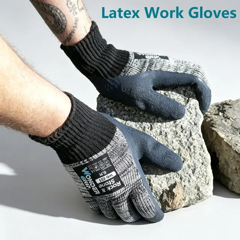 Wonder Grip WG‑333 Crinkle Latex Safety Work Gloves Abrasion Puncture Resistant Non‑Slip Gloves for Outdoor Industrial Work