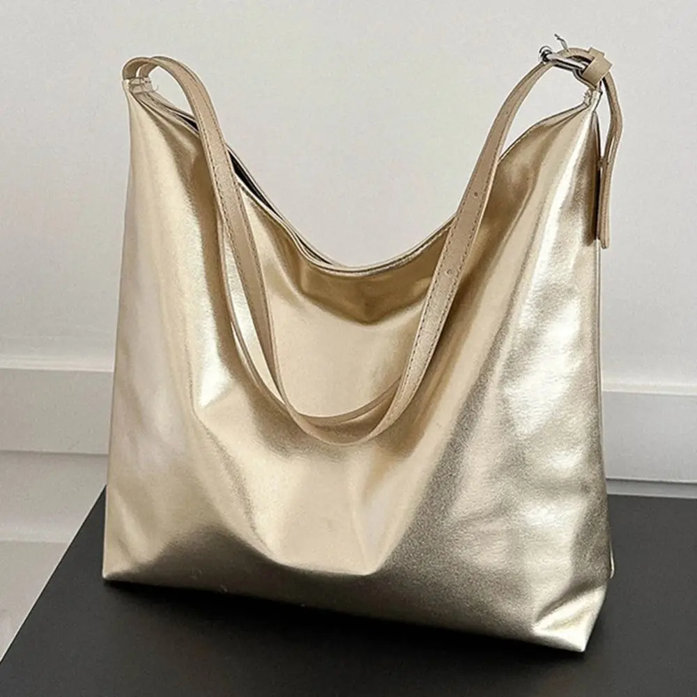 PU Top-Handle Handbag Luxury Designer Bag for Women Fashion Shopping Bag High Capacity Silver Gold Casual Leather Tote Bag