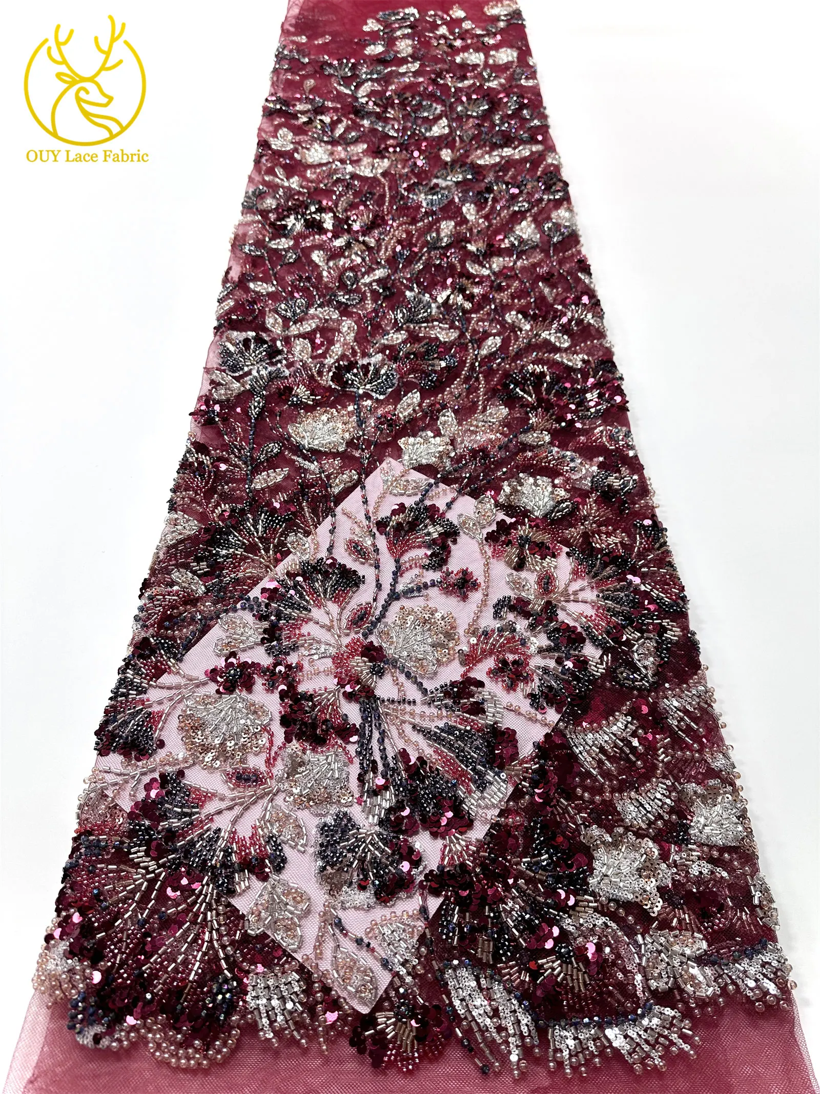 Luxuriöser afrikanischer schwerer Perlen-Spitzenstoff 2026, hochwertiger nigerianischer Tüll mit Pailletten, Spitzenstoff, Brautkleid, Haute Couture-Stoff – Detail 20