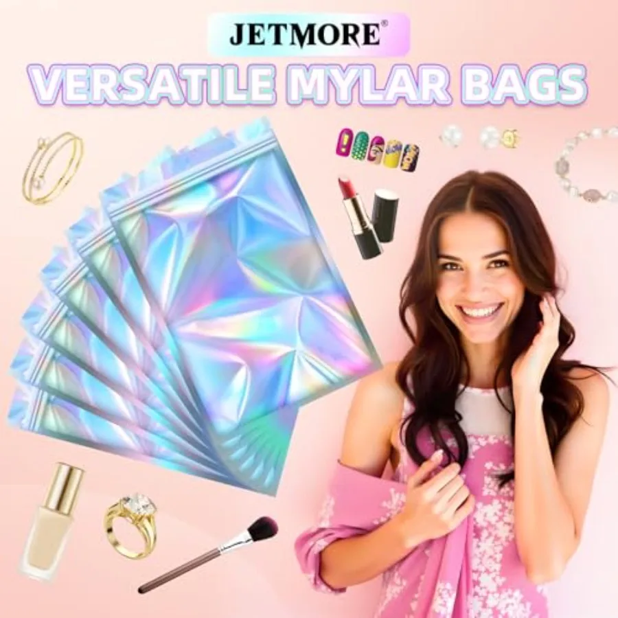 Holographic Bags, 50 PCS Mylar Bags, Resealable Treat Bags