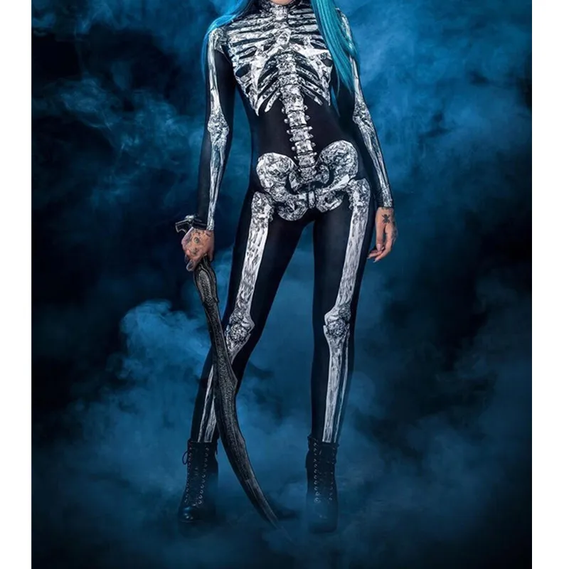 Halloween Rose Skeleton Cosplay Jumpsuit Women Sexy Scary Skull Ghost Specter Costume Girl Women Carnival Party Day of The Dead