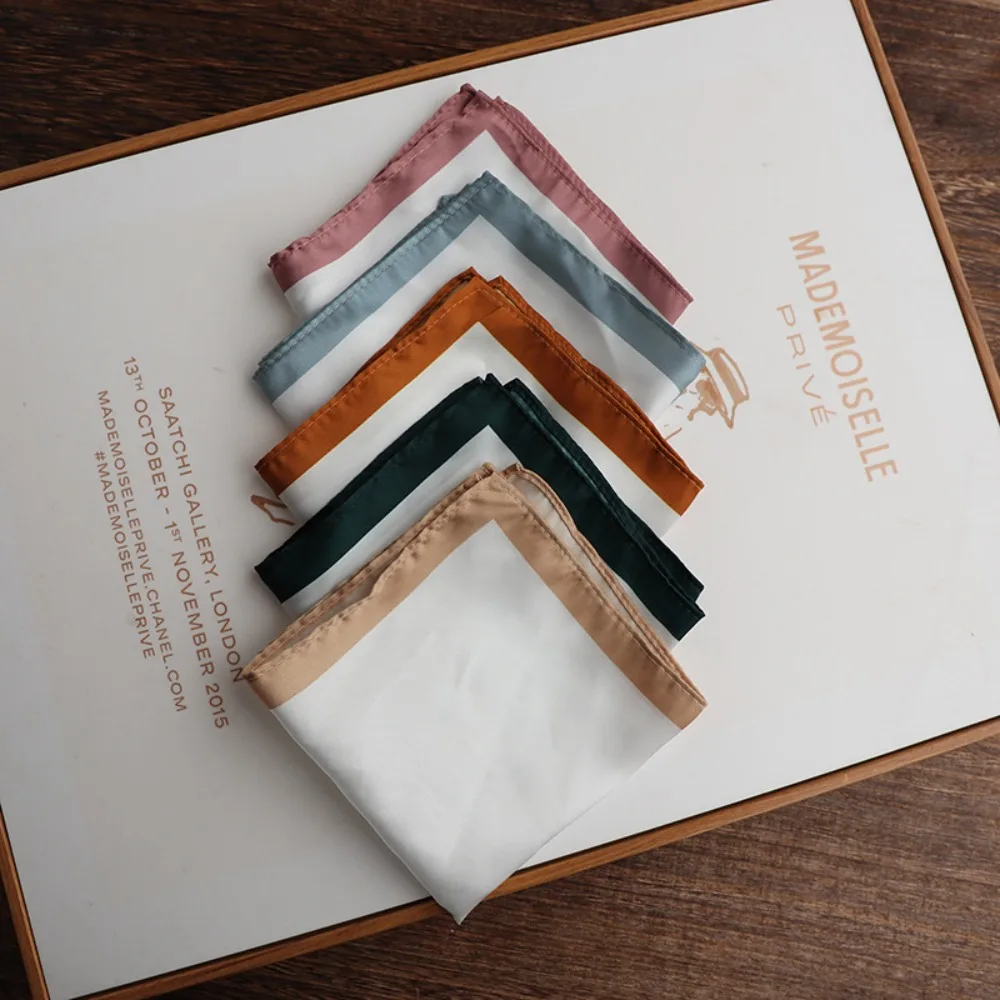 

Fashion Korean Men's Suit Pocket Square Vintage Polyester Business Suit Hanky White Color Edge Chest Towel Handkercher Boys