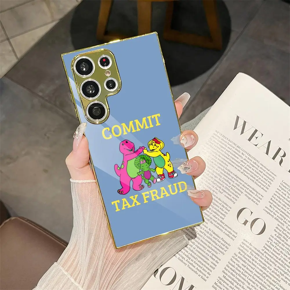 

Barney C-Commit Tax Fraud Phone Case For Samsung Galaxy S25 S24 S23 Ultra Electroplated Metal Case Glass Back Cover