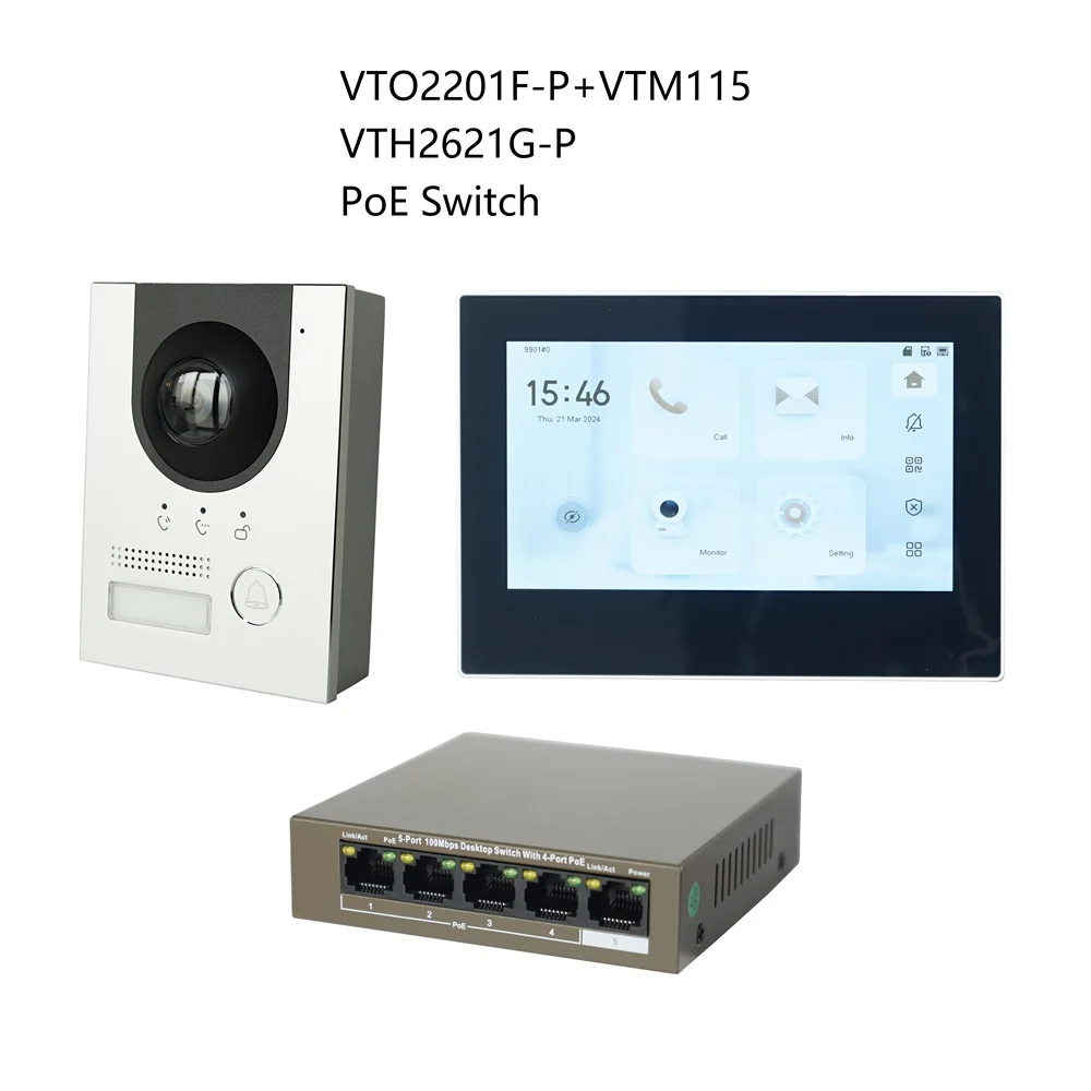 Imagem -02 - Multi-idioma ip Vídeo Porteiro Kit Vto2201f-p & Vth2621gw-pvth2621g-p & Poe Switch Suporte Sip Substituir Vto2202f-p-s2 dh