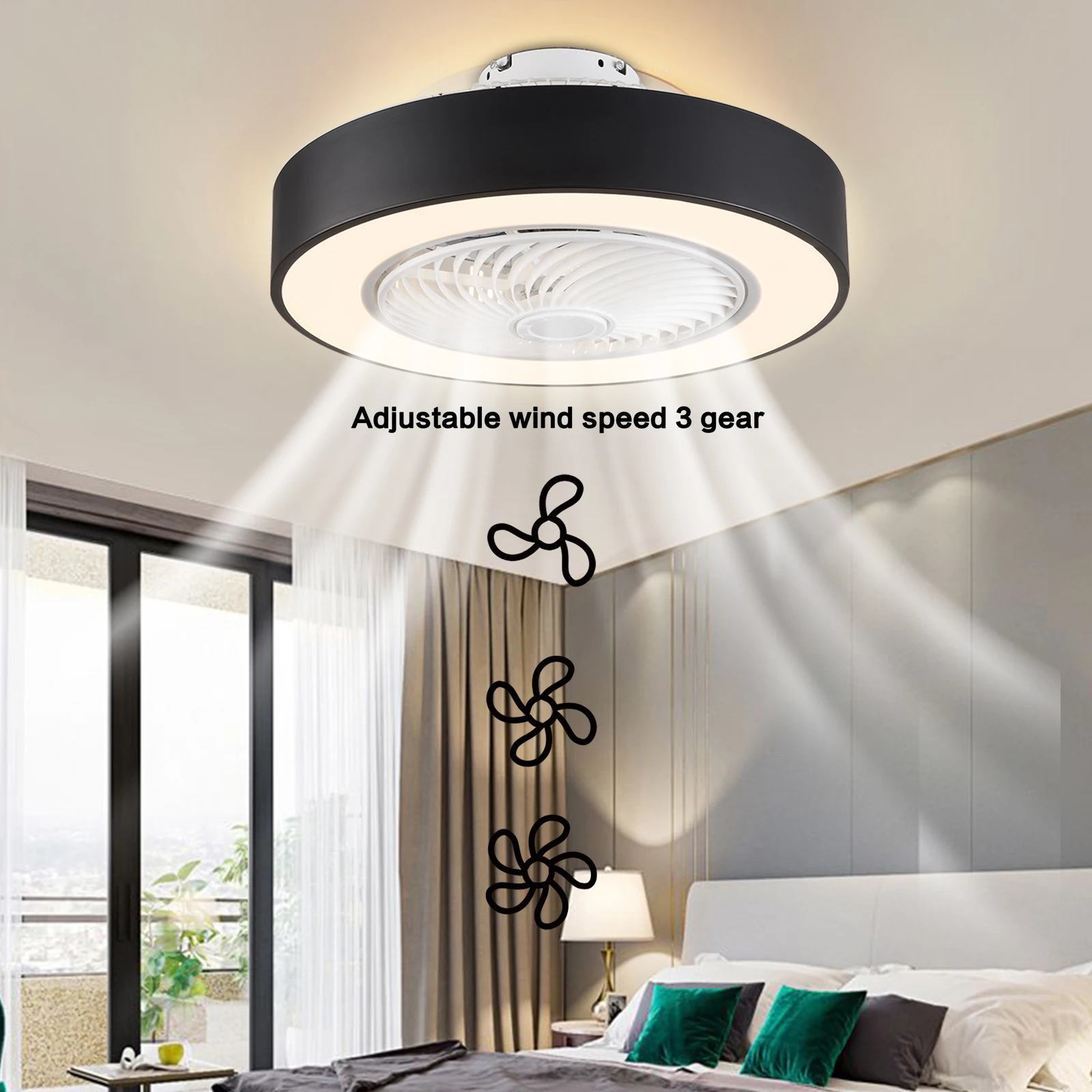 Ceiling Fan with Light LED Remote Control 3 Color Lighting Modes Invisible Acrylic Blade Semi-flush Installation