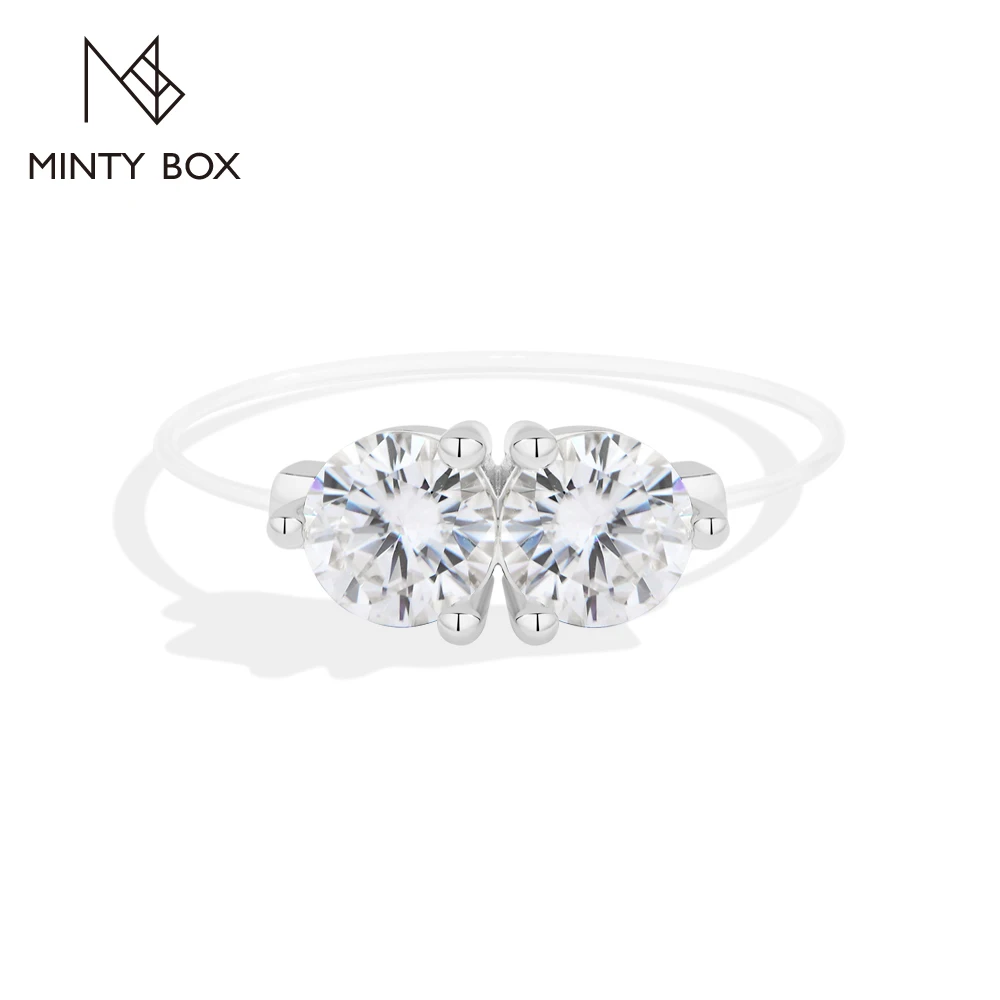 MINTYBOX Round Cut Two Moissanite Rings for Women S925 Silver Fishing Line Ring Party Daily Office Fine Jewelry with Certificate
