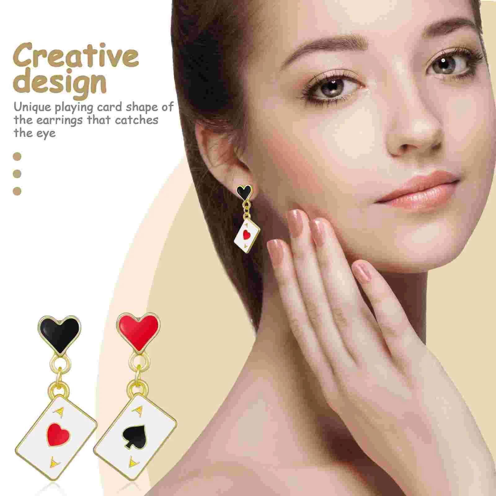 Love Playing Card Earrings Cards Ace for Kids Cute Heart Dangle Alloy Queen of Accessories Funny