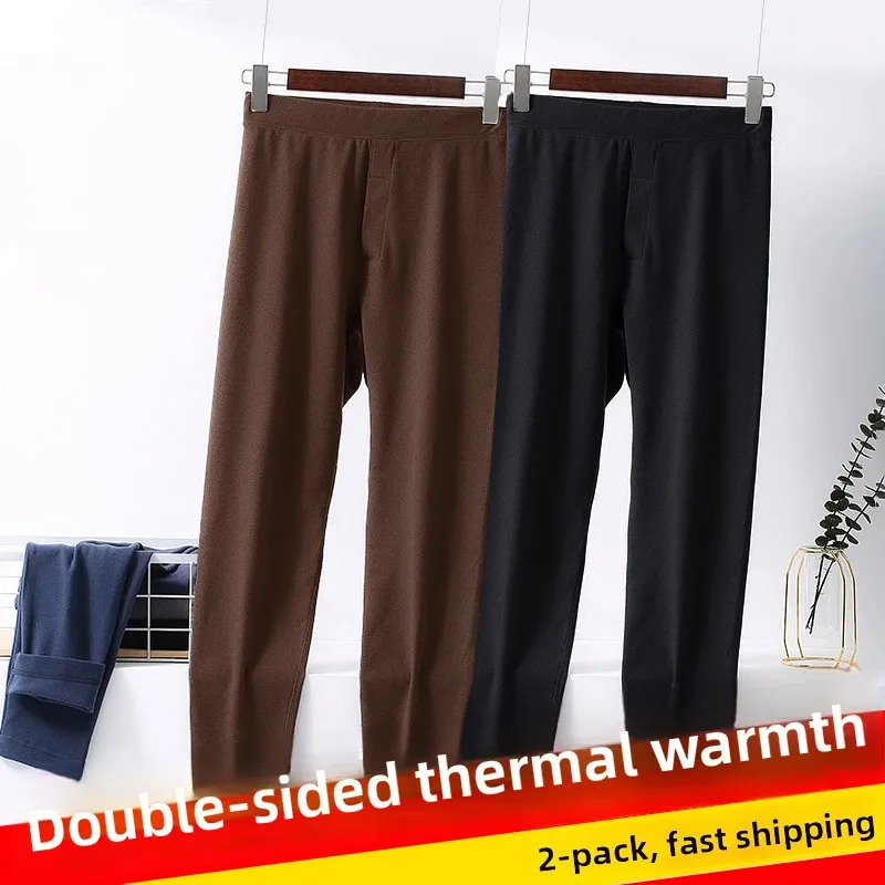 

Men's Thermal Pants Autumn Winter Thickened Fleece Heating Slim Fit Large Size Markless Line Pants Youth mid Waist Long Trousers