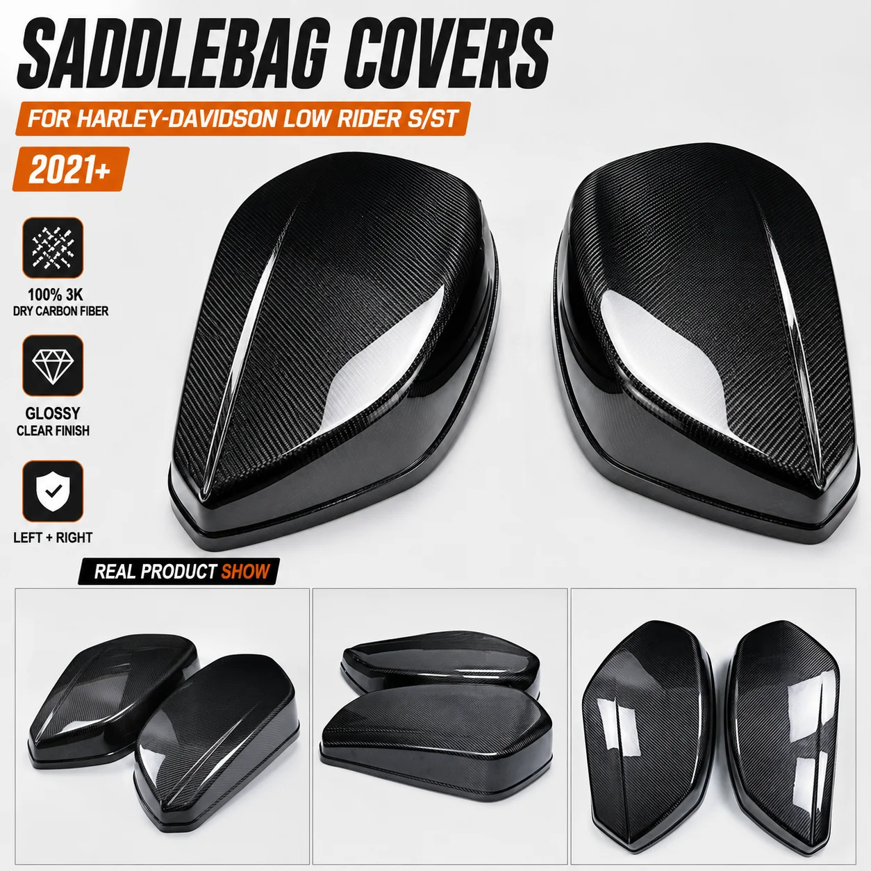 100% Real 3K Dry Carbon Fiber Motorcycle Large Capacity Outer Saddlebags For Harley Davidson Softail Low Rider S ST 2022-2025
