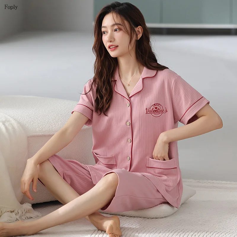 

Летние женские пижамы из 100% хлопка, брюки с короткими рукавами, женский пижамный костюм, большие ярды, маленькая одежда для сна с цветочным принтом, женская домашняя одежда для сна