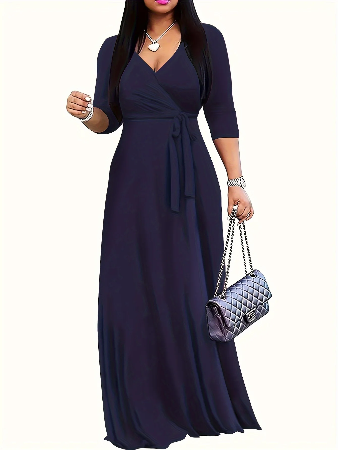 Kobiety Sexy Bodycon plażowa boho Maxi Splicing sukienka z kwiatowym nadrukiem dla kobiet w stylu Casual, letnia Sundress dekolt w szpic 3/4 rękaw