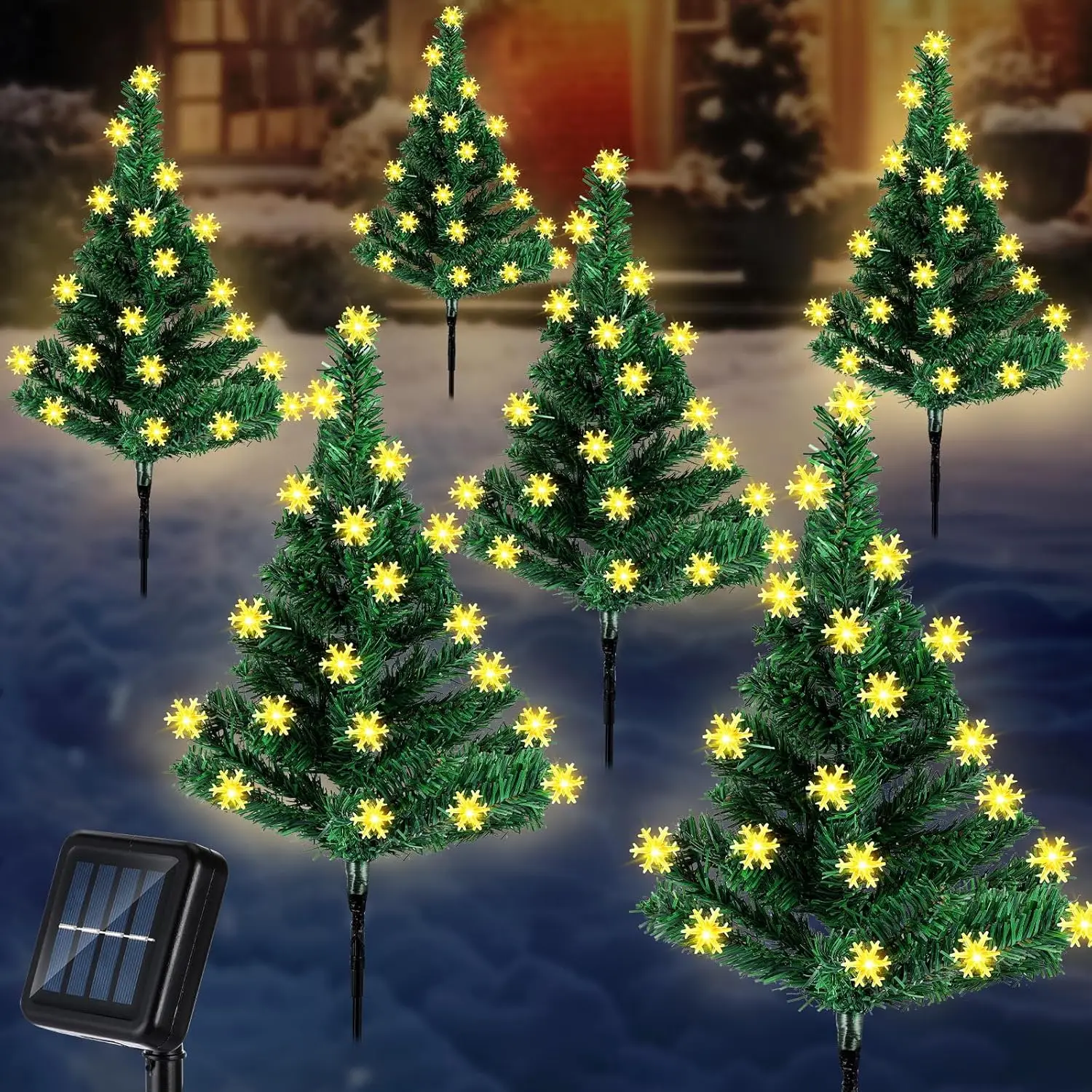 

6 Pack Solar Christmas Tree Lights, 120 LED Warm White, 8 Modes, Waterproof Outdoor Garden Stake Lights