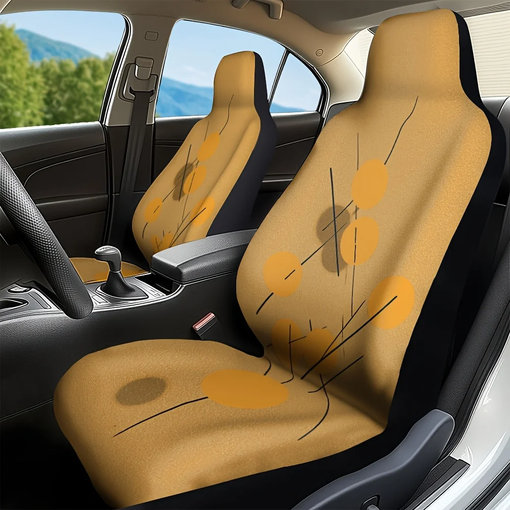 2pcs Modern Minimalist Abstract Golden Dots & Lines Print Front Seat Covers - Stylish & Car Interior Upgrades, Fit For Most Seda
