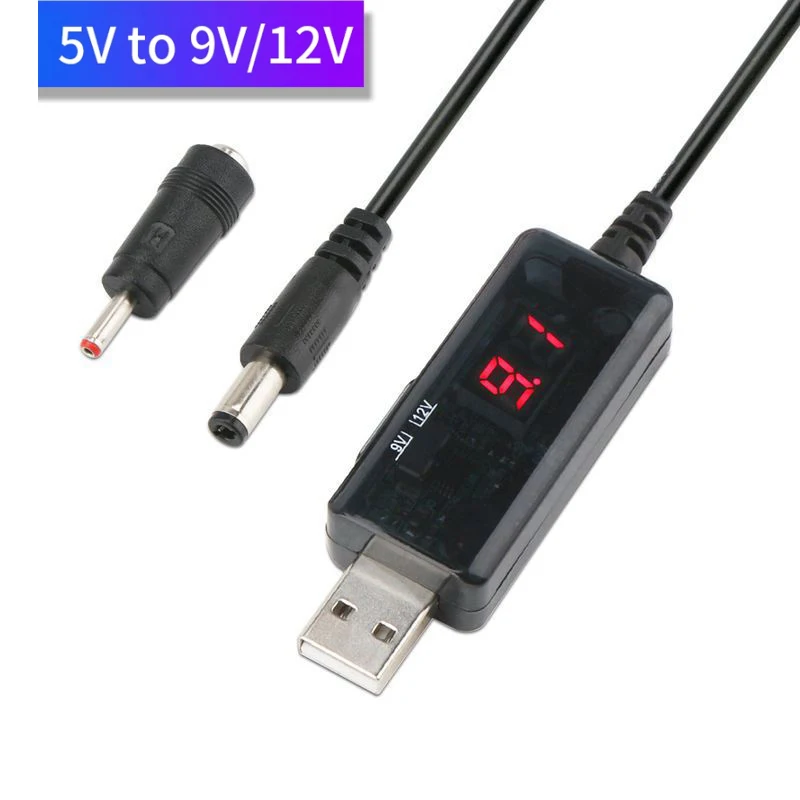 USB Power Boost Line DC 5V To DC 9V 12V Adjustab Step Up Converter Adapter Cable 5.5mm Plug for Router WIFI Modem Fan Speaker