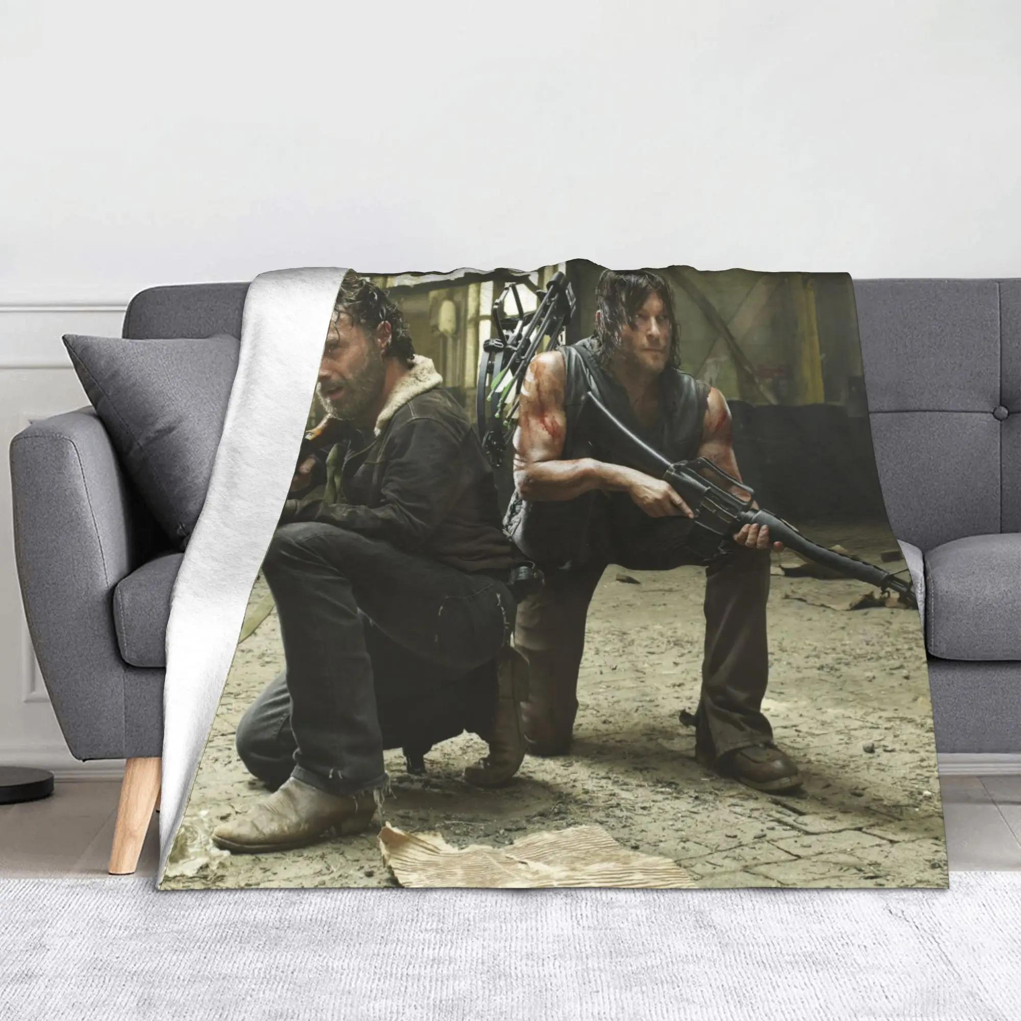 Rick Grimes Daryl Dixon Flannel Blanket The Walking Dead Custom Throw Blanket for Home 150*125cm Bedspreads
