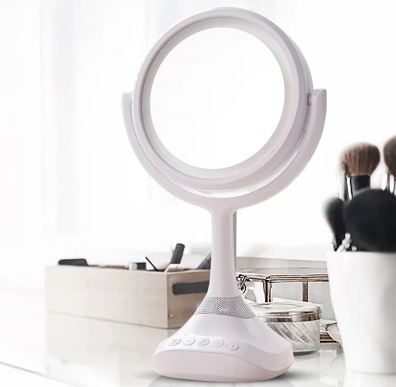 2025 New Led Mirror with Bluetooth Speaker Light Touching Screen Maquillajesoriginal Desktop Round Led Makeup Mirror