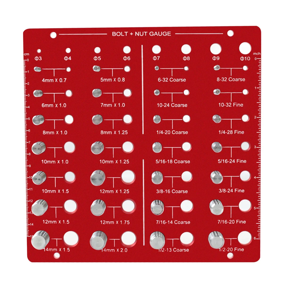 Nut and Bolt Thread Checker- 28 Bolt Size and Thread Identifier Gauge and 8 Size Aperture Gauge - Measuring Identifier Tool