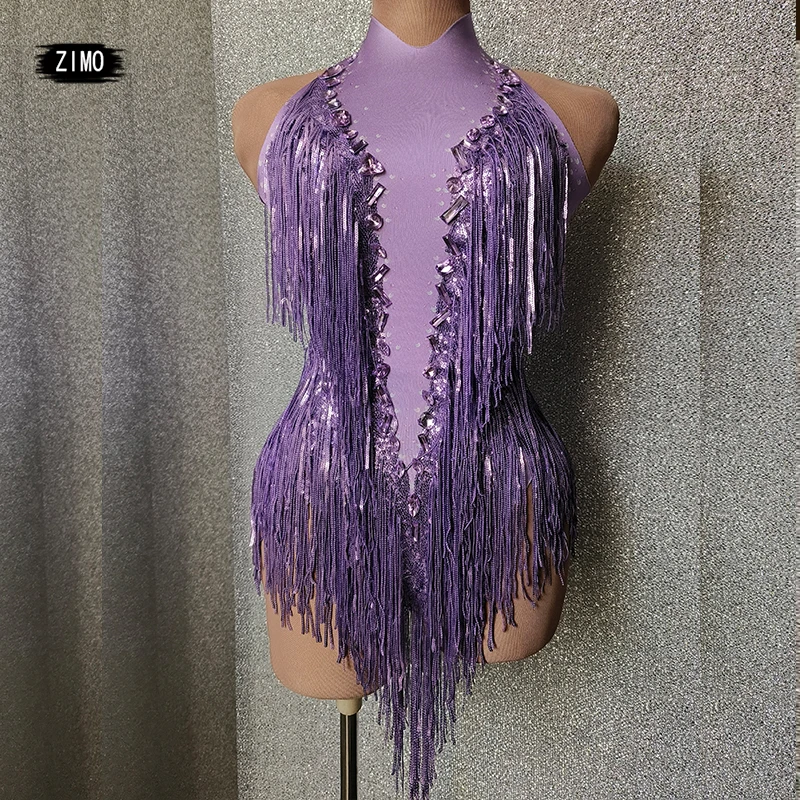 

Glittering rhinestone sequins fringed corsets women's party nightclub costumes singer and dance troupe costumes worn on stage