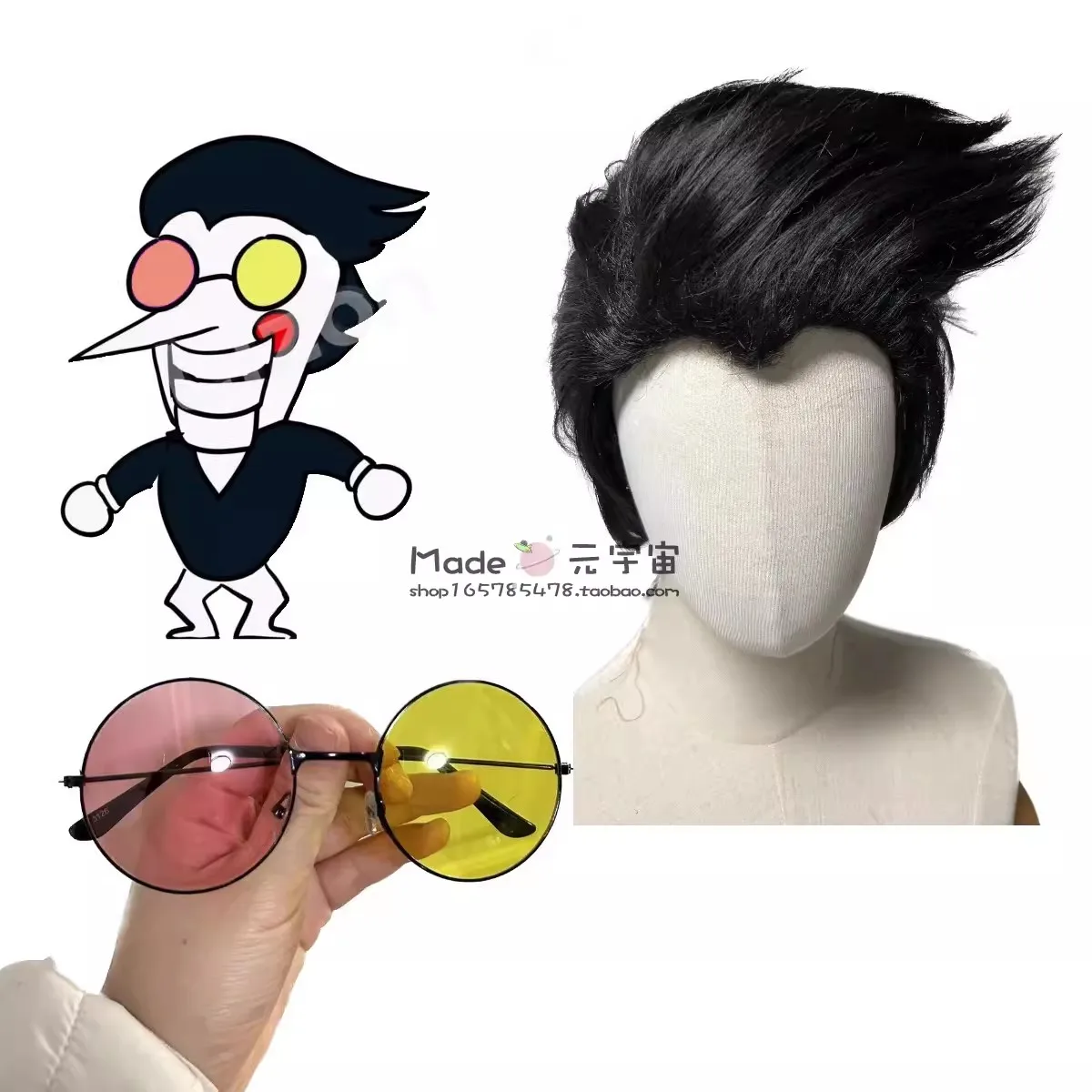 anime-cosplay-fantasias-para-o-halloween-Oculos-e-peruca-rosa-amarelo-redondo-aderecos-acessorios
