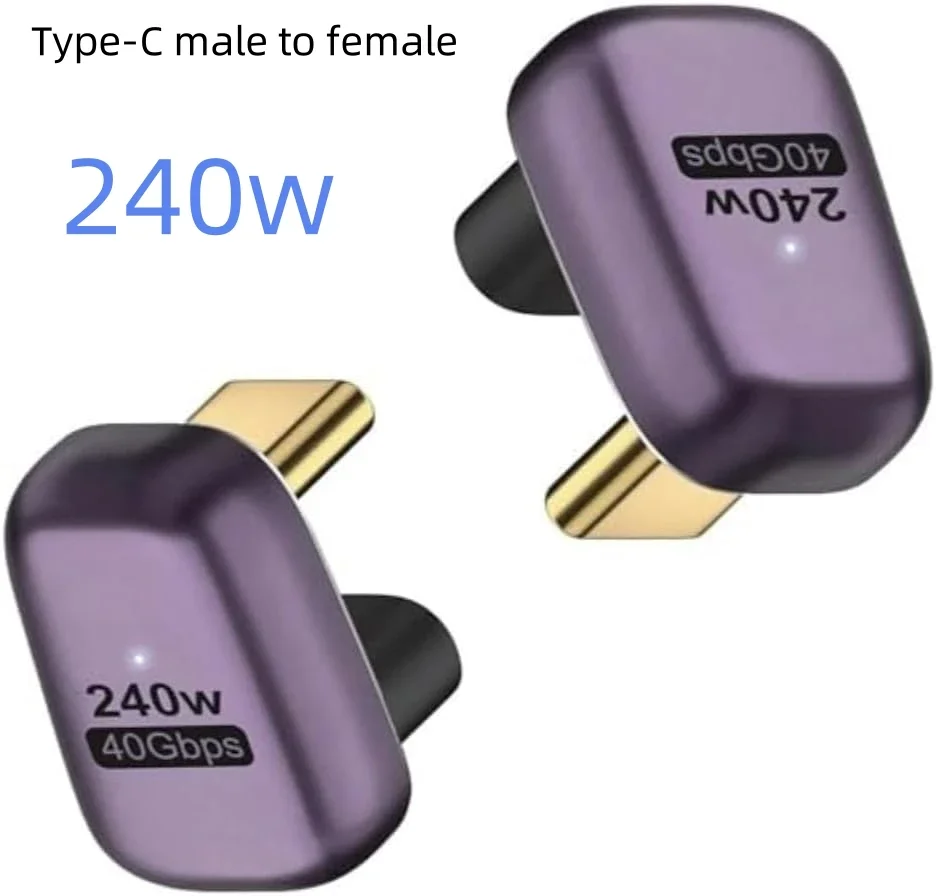 100W 240W USB-C U-Shape Adapter 8K 60Hz 40Gbps 180 Degree Type-C Male to Female Extender for Laptop, Tablet,, Switch, Smartphone