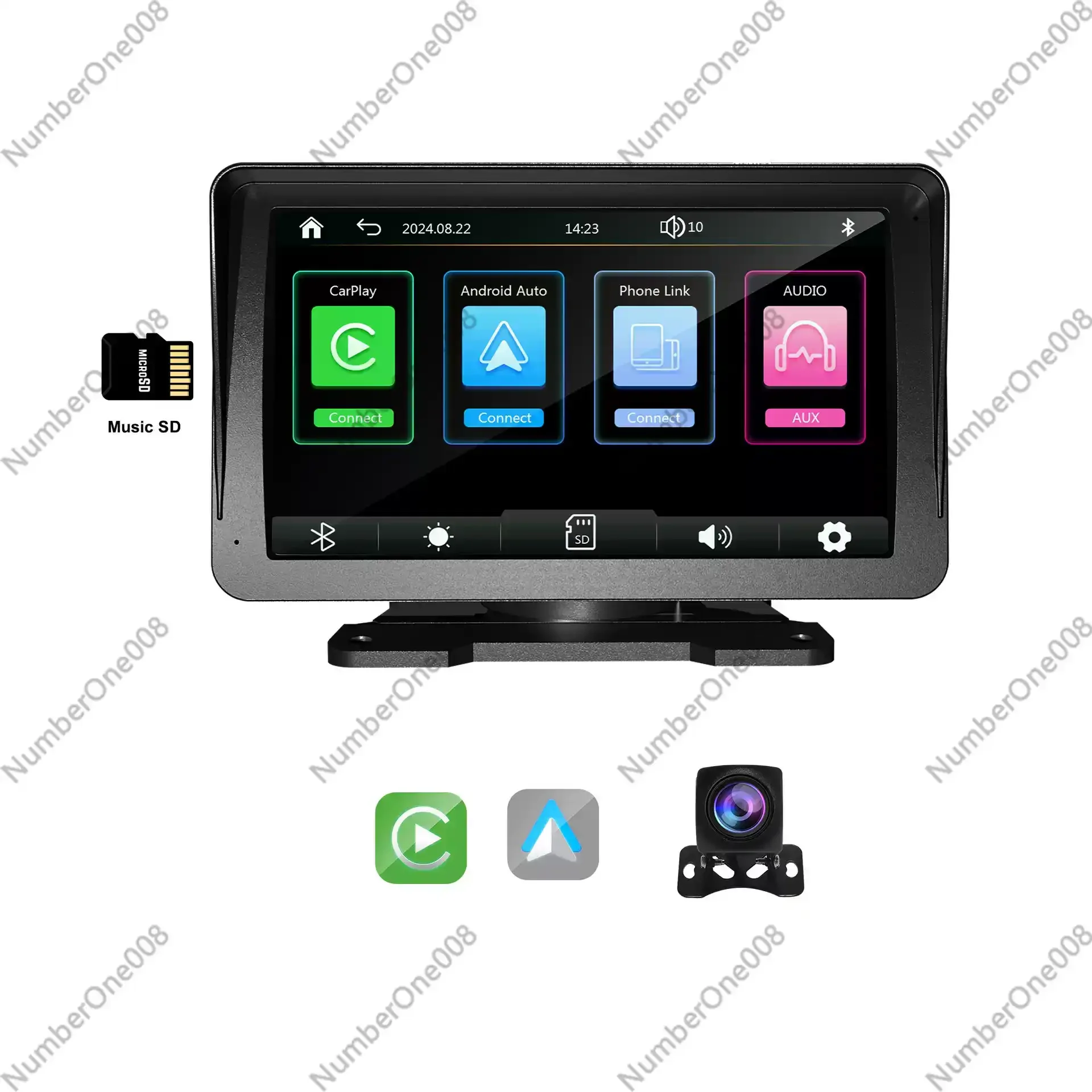 

Комплект беспроводной солнечной камеры заднего вида DIY 720P HD с 7-дюймовым монитором и держателем номерного знака (ЕС), совместимый с Apple CarPlay и Android