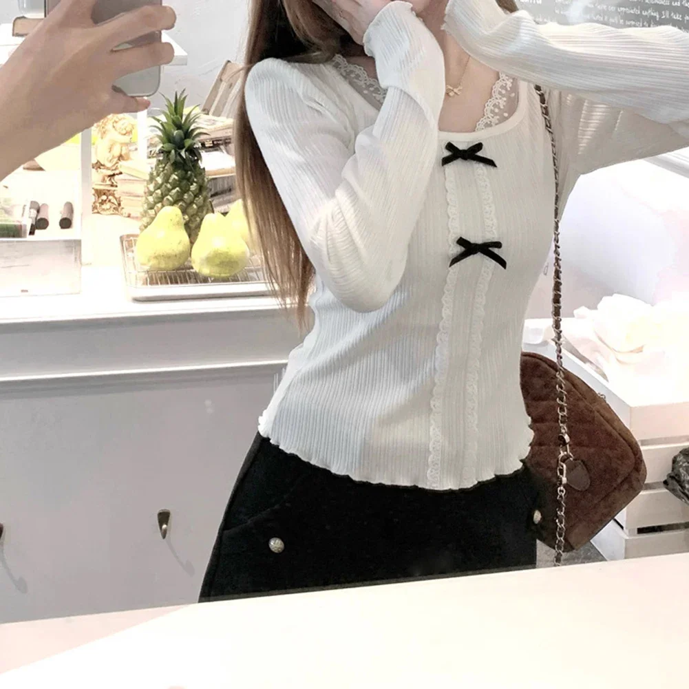 スクエアネック リボン ファッション Tシャツ カジュアル お出かけ 微弾性 レギュラー丈 オールシーズン カジュアルスタイル 日常着