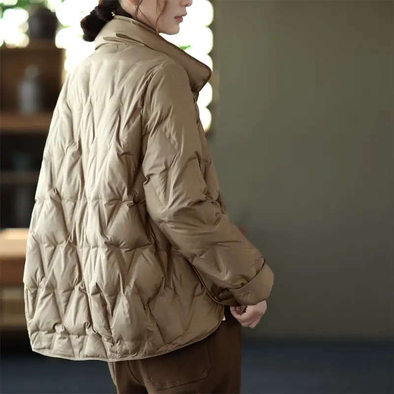 2023 Autumn Winter Women Single-Breasted Warm Short Puffer Coat Female 90% White Duck Down Jacket Parka Snow Outwears