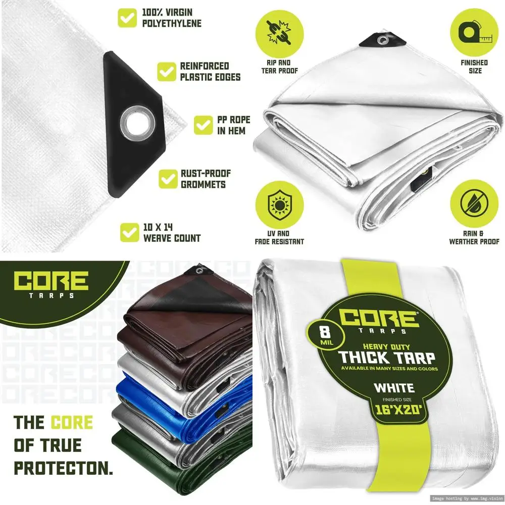 Lonas de Polietileno Resistentes al Agua y a los Rayos UV de 8 Mil, Bordes Reforzados, para Patio, Piscina, Barco (Blanco, 16x20 pies)